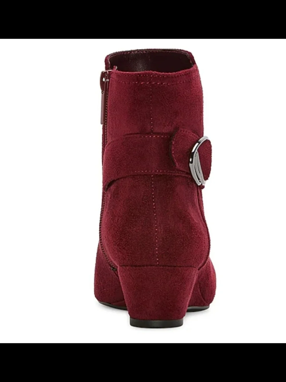 NEW. Burgundy (Wine) Suede Ankle Booties Wedge Heel side zip - Picture 5 of 7